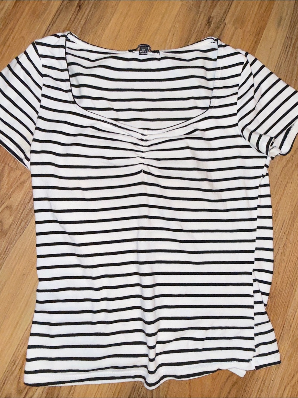 Ambiance Black & White Striped Short Sleeve Top